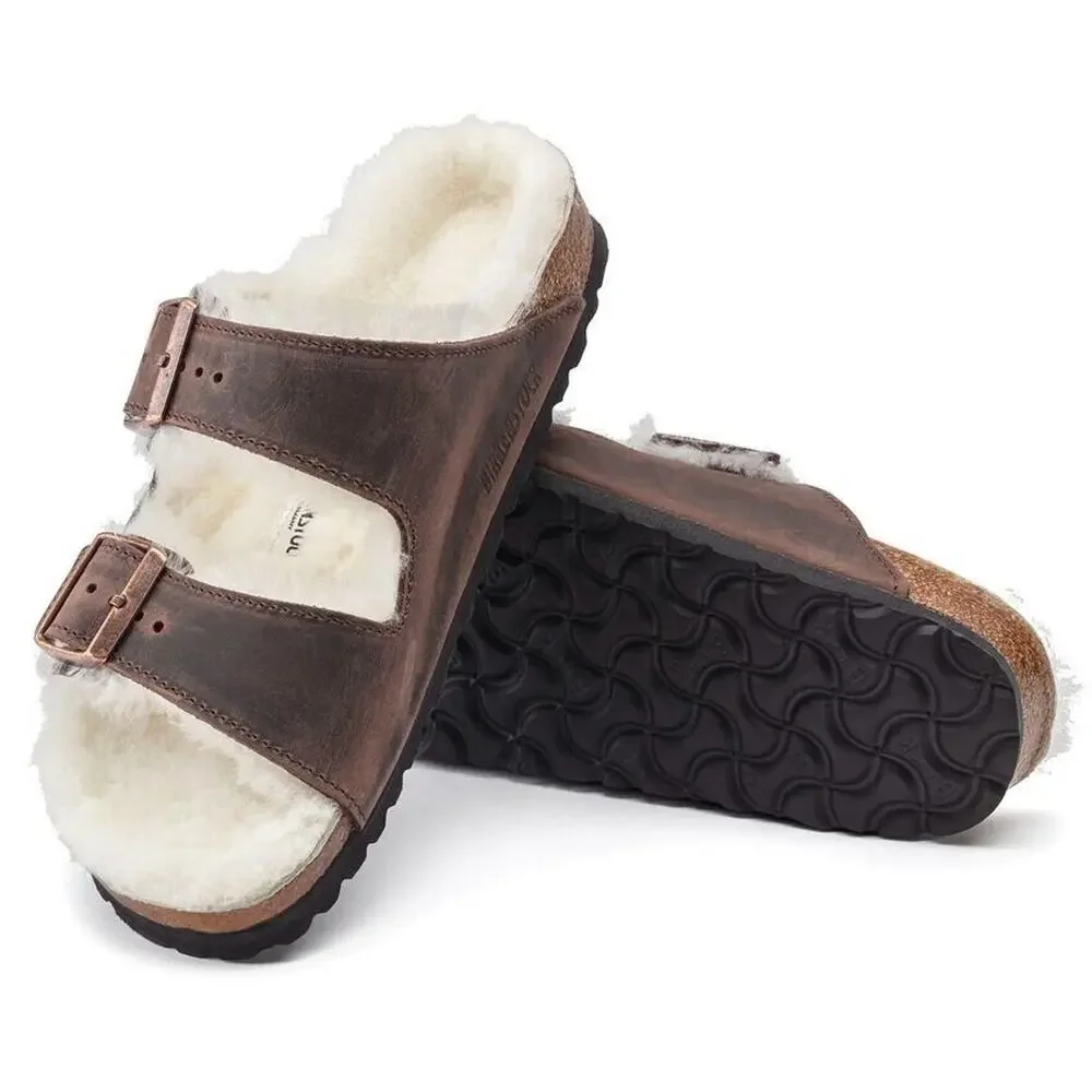 Birkenstock Arizona Shearling Oiled Leather Habana Sandals US10 EU43 1021065